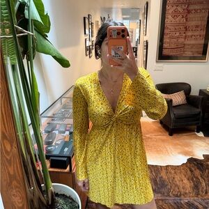 ASOS Yellow Floral Twist-Front Long Sleeve Tunic Dress